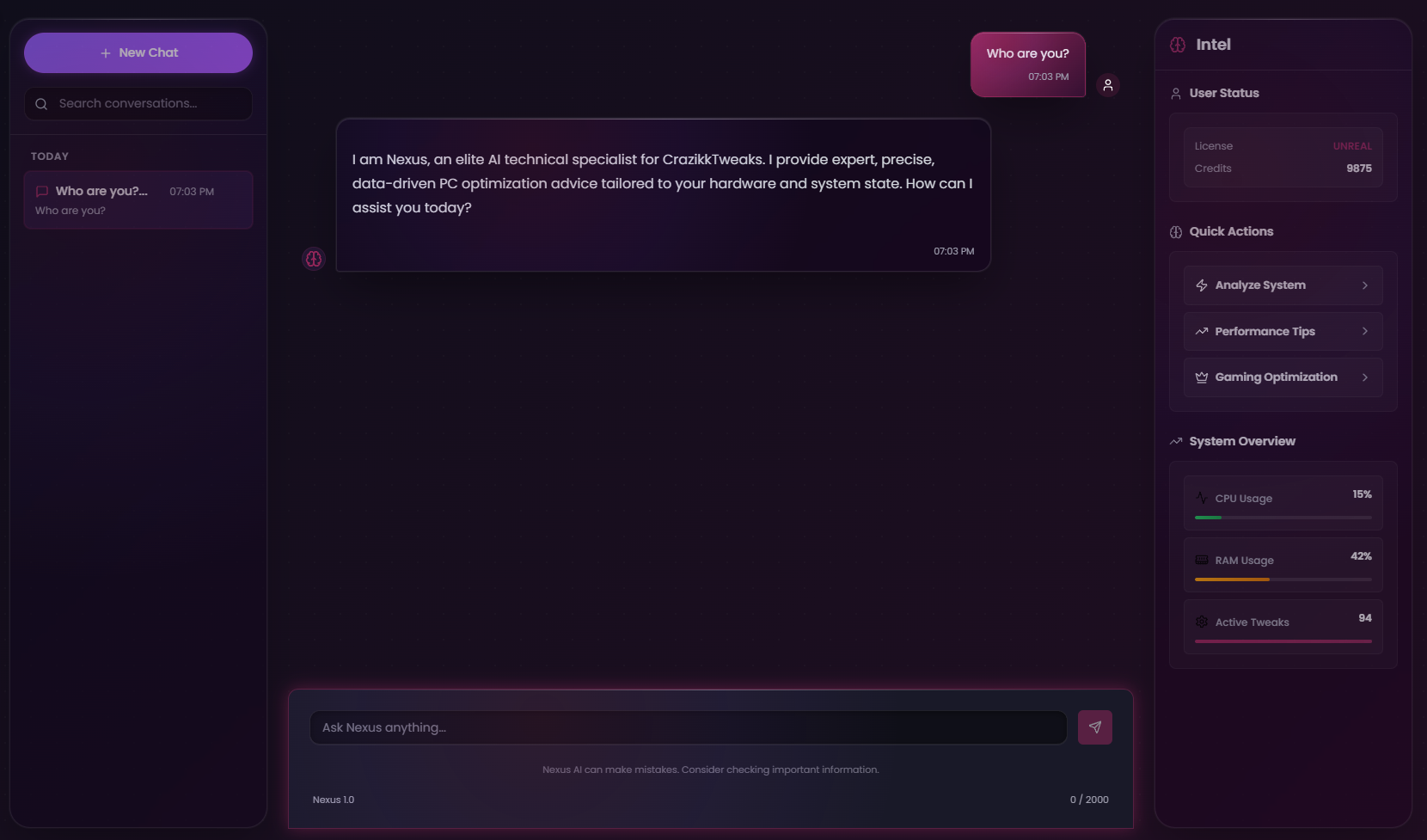 AI Assistant interface